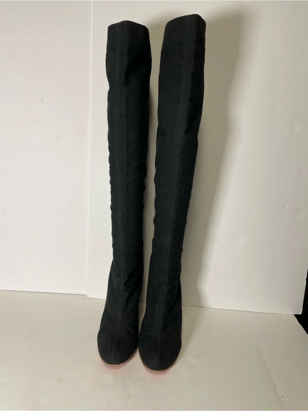 Christian Louboutin Black Wedge canvas espadrille knee high tall Boots 39/ 8.5